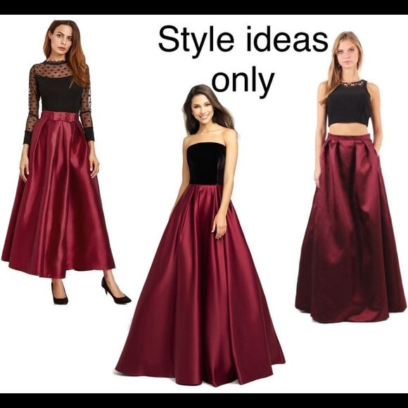 𝅺BURGUNDY maroon plum wine coloured satin maxi skirt size 4 - Picture 12 of 12
